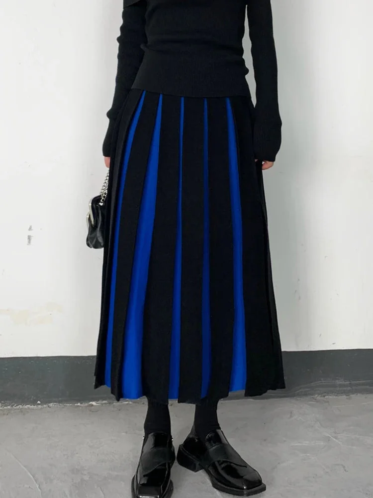 Toloer Black Patchwork Long Skirt-Outfit Ideas