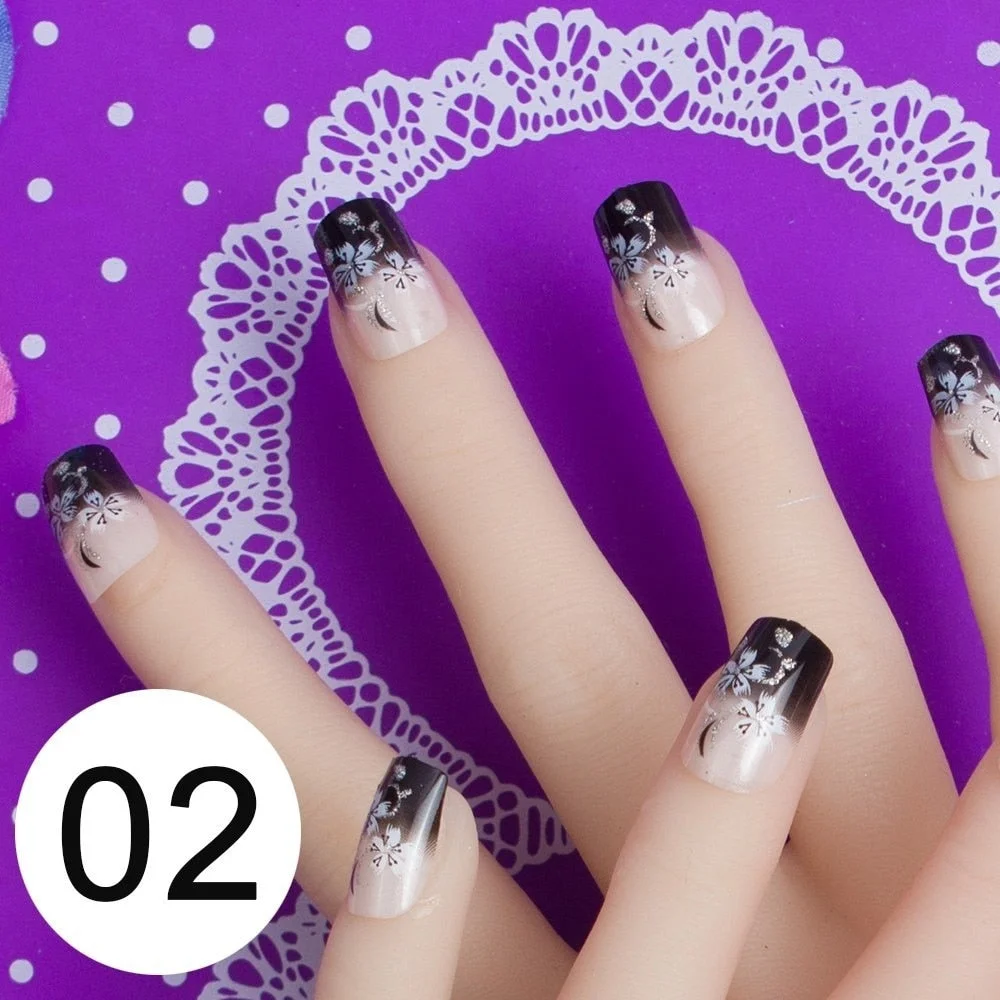 With 1 Piece Of Nail Adhesive Tape 24pcs/Box Press On Nail Art Tips Full Cover 10 Sizes False Nail Art Wedding Nails-Nail Inspo