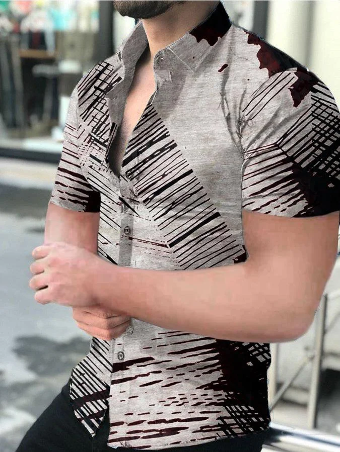 Men's Casual Abstract Printed Short-Sleeved Shirt