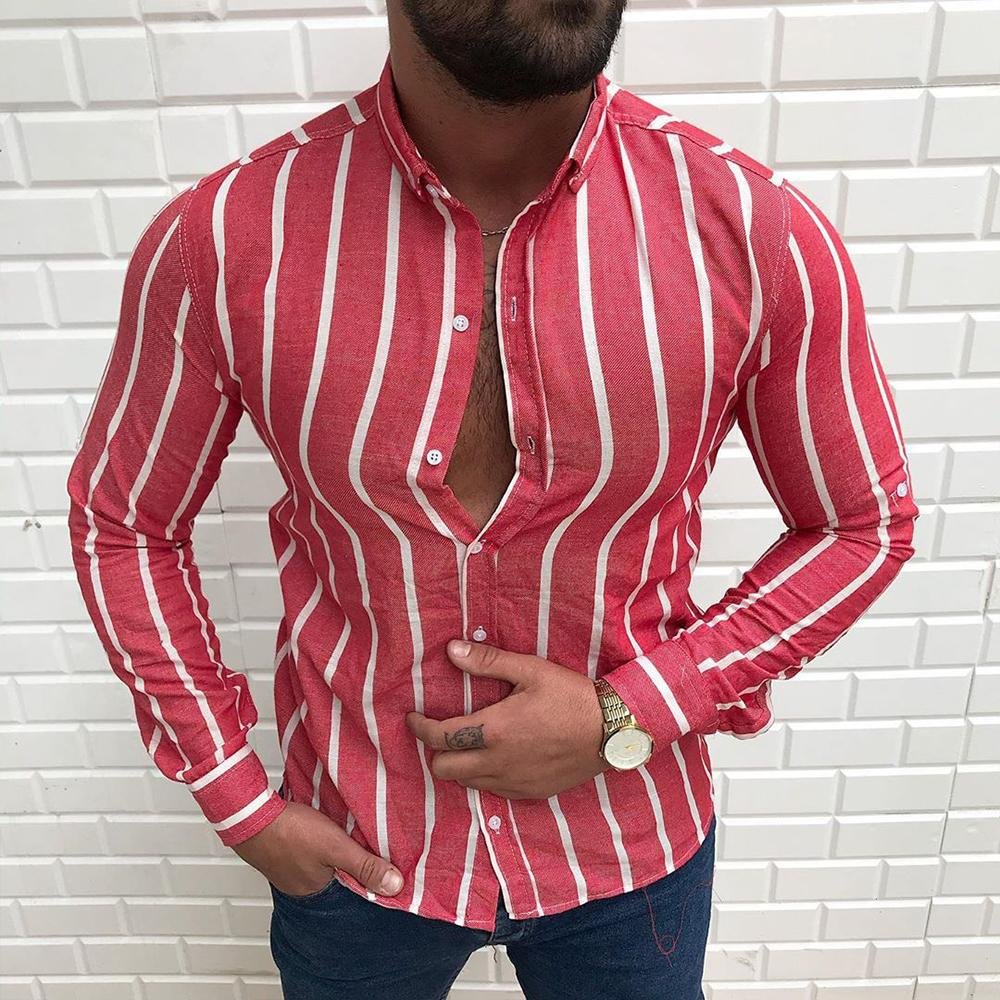 Striped Print Casual Paneled Buttons Down Collar Shirt