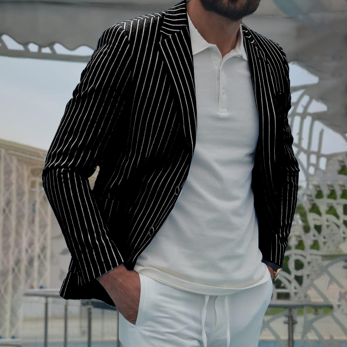 Casual Striped Print Blazer