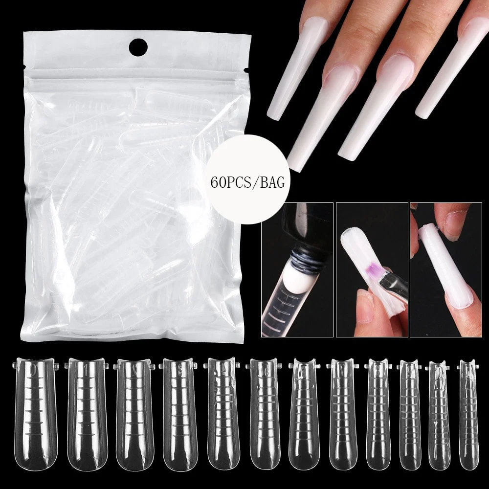 60pcs Nail Dual Form False Tips Extension for Poly Nail Gel System UV Acrylic DIYUpper Forms For Nails Mold Nail Decoration-Nail Inspo