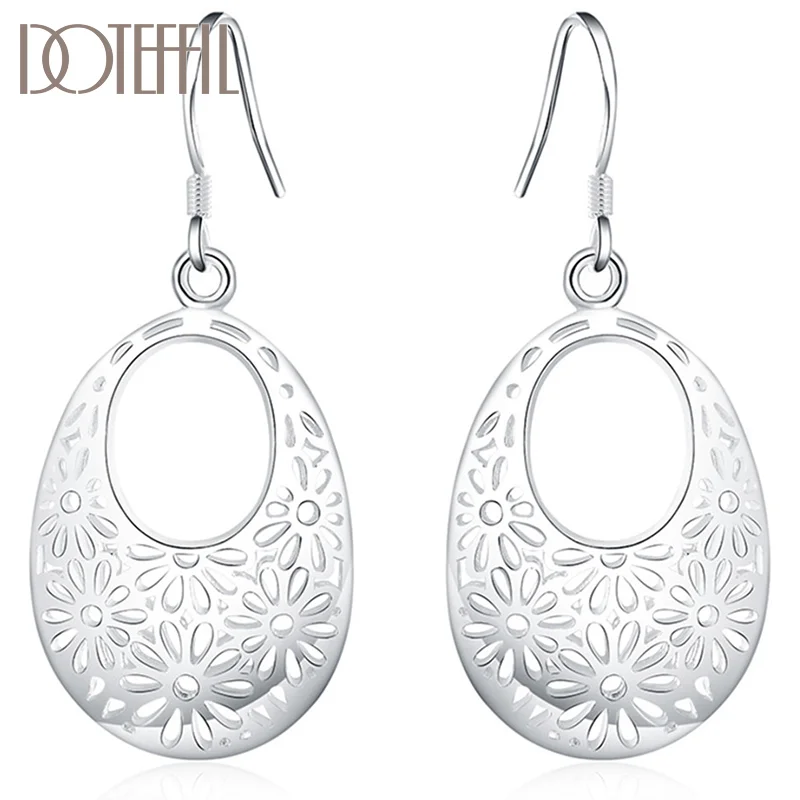 DOTEFFIL 925 Sterling Silver Hollow Flower Drop Earring For Women Jewelry