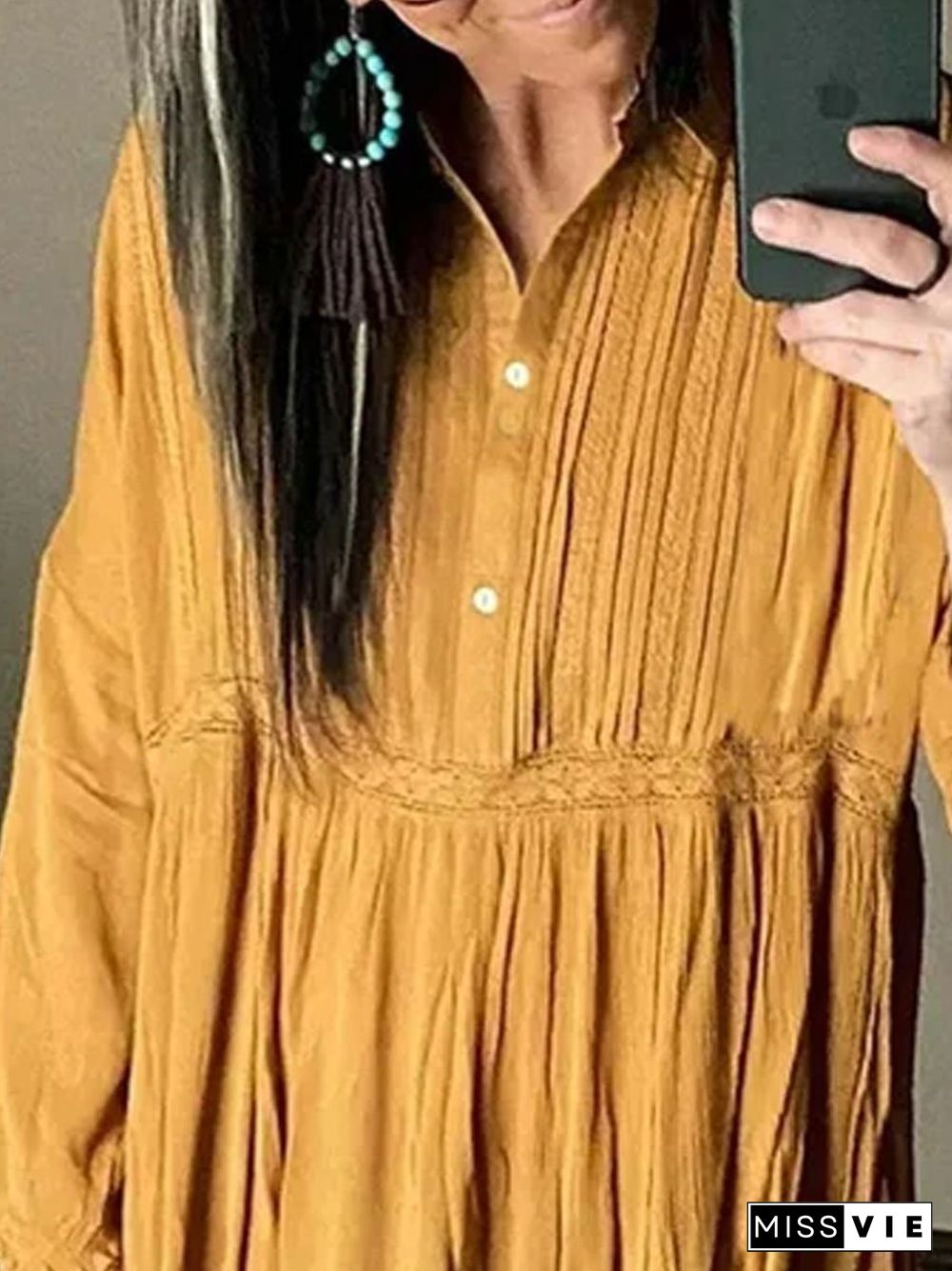 Shift Shirt Collar Plain Casual Blouse