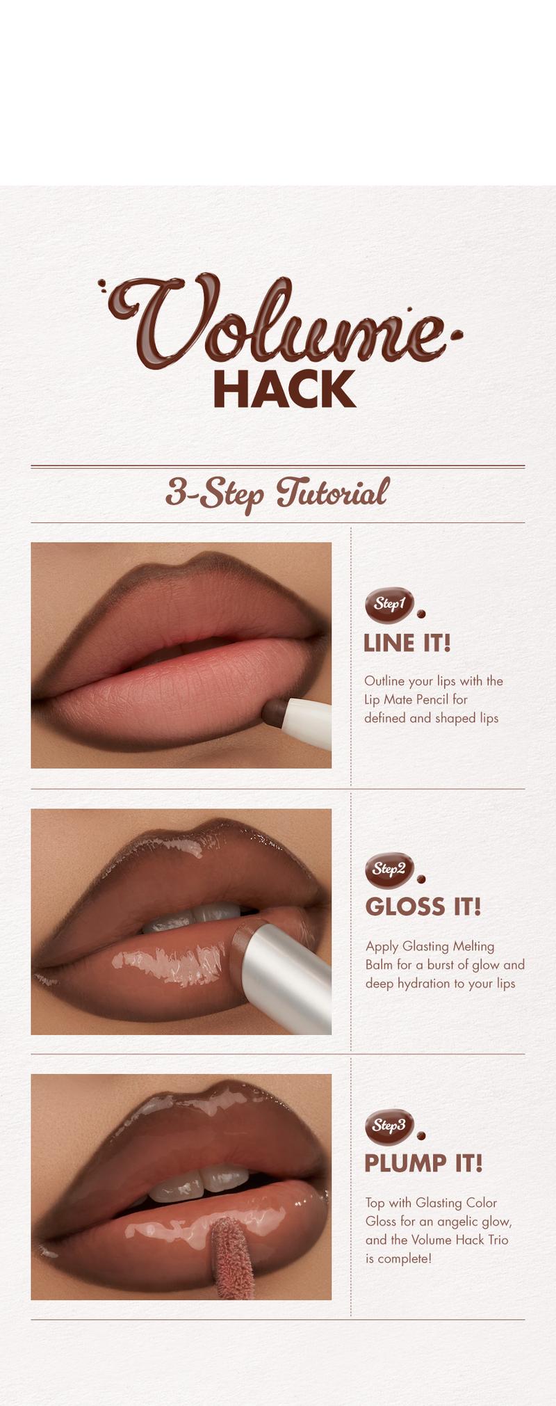 [rom&nd Official Shop] rom&nd LIP VOLUME HACK TRIO (3 Shades, Lip Mate Pencil 0.5g & Melting Balm 3.5g & Color Gloss 4g)