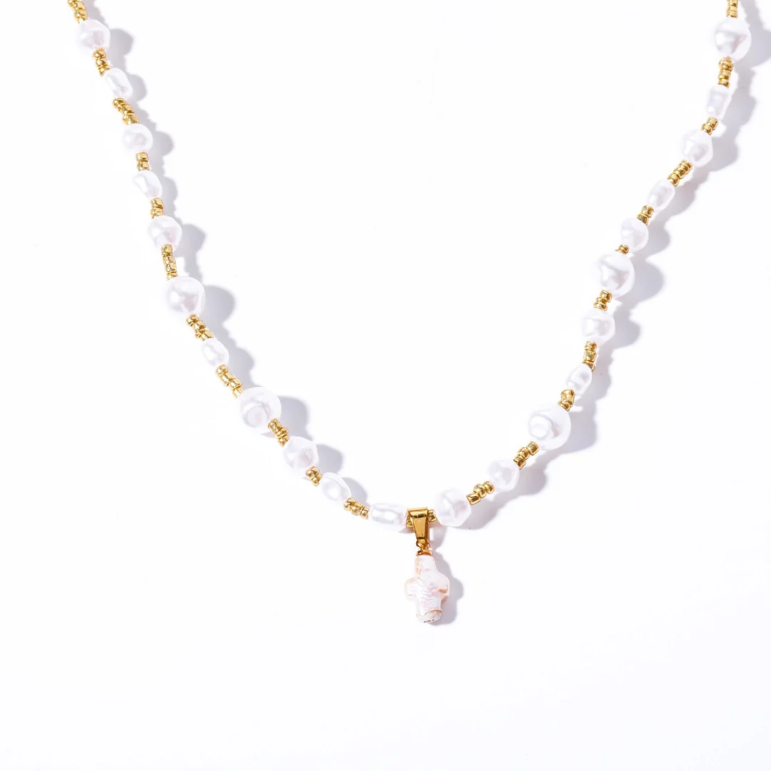 Women's Pearl Cross Shell Pendant Necklace