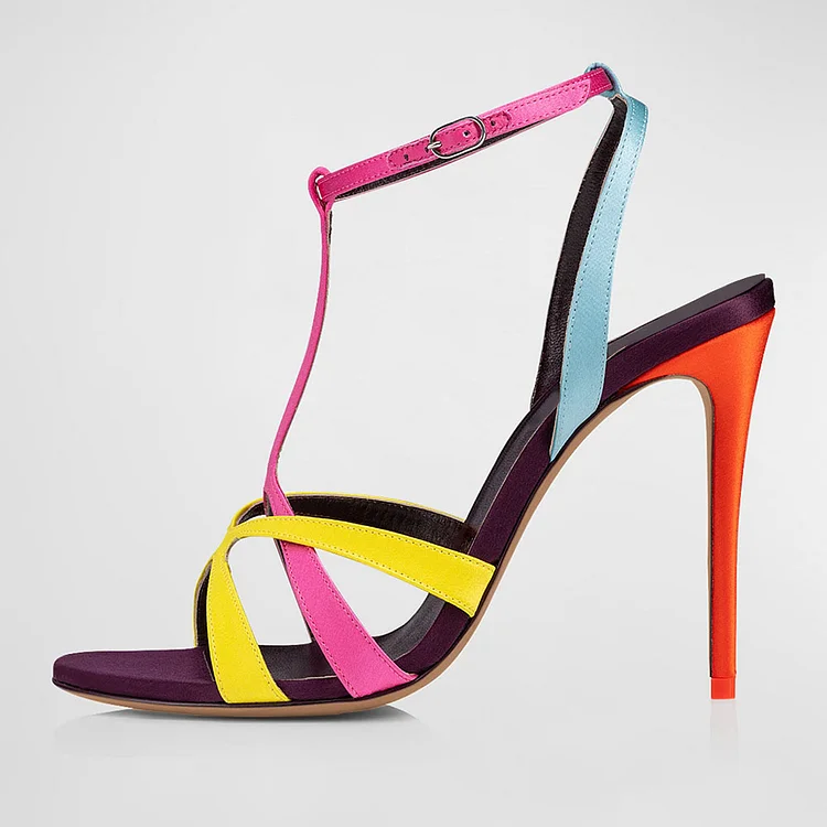 Stylish Multicolor Open Toe T-Strap Stiletto Heels Sandals by FSJ |FSJ Shoes