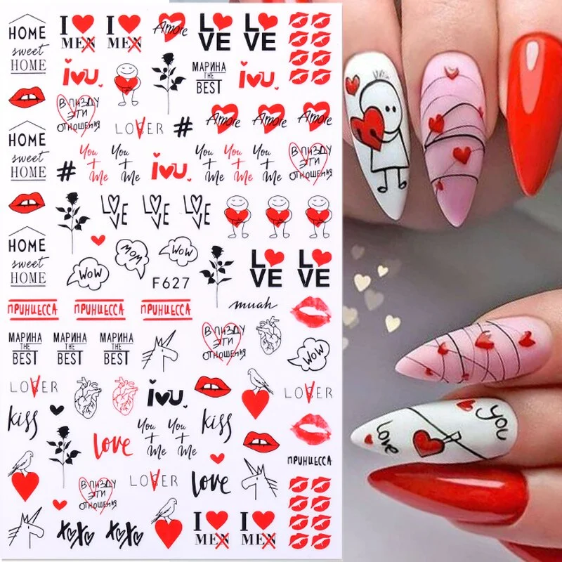 Valentines Manicure Love Letter Flower 3D Nail Art Stickers For Nails Inscriptions Nail Art Decoration Transfer Sliders Tips