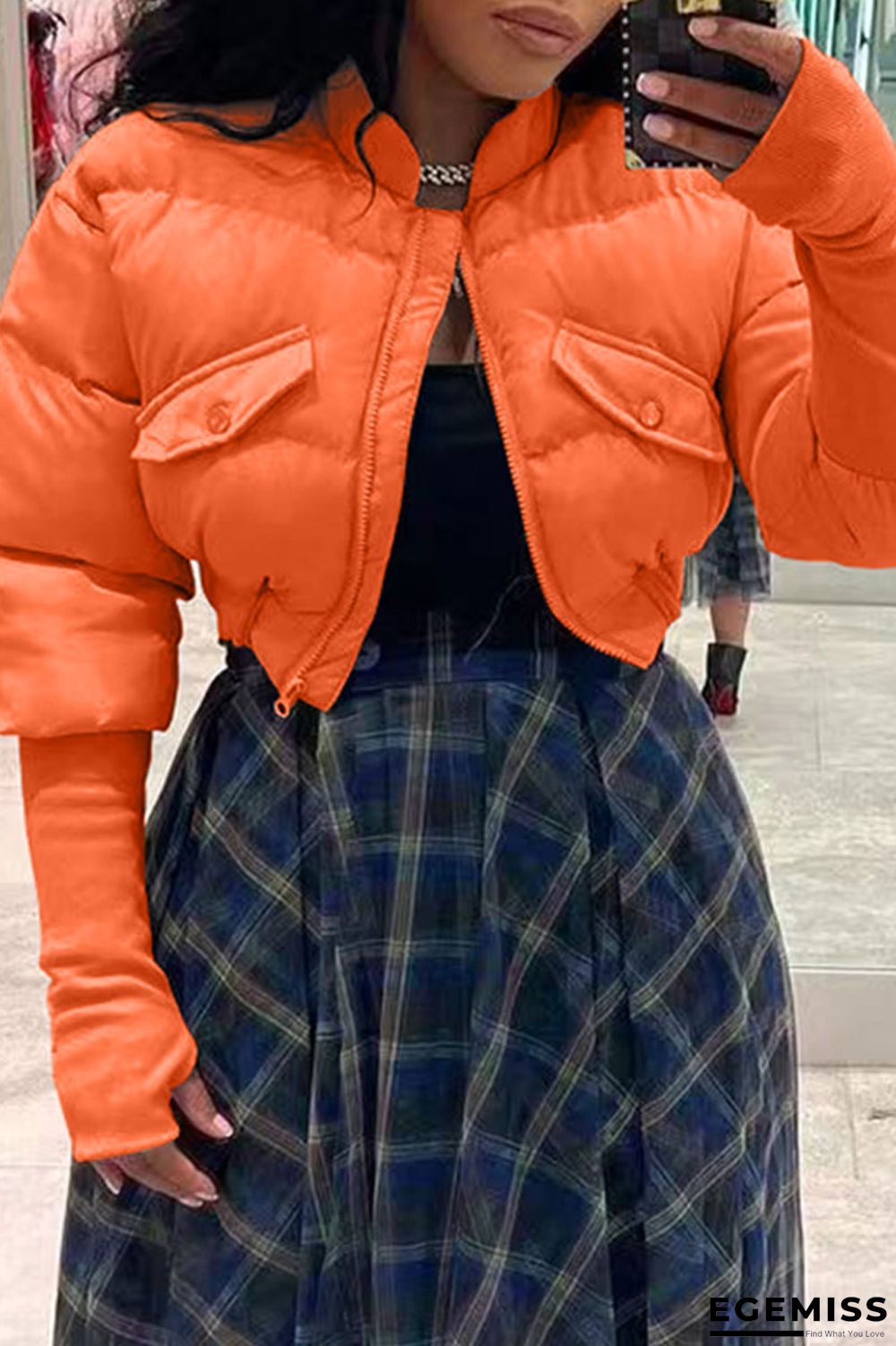 Orange Casual Solid Patchwork Cardigan Mandarin Collar Outerwear | EGEMISS