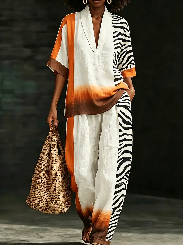Women's Tribal-Style Artistic Print Two-Piece Set