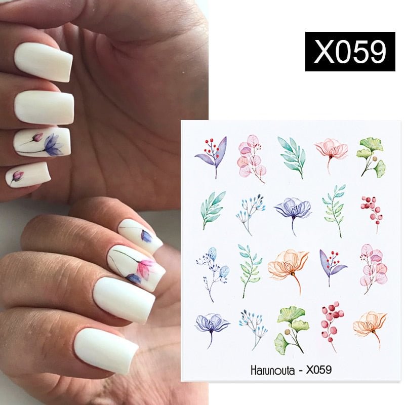 Harunouta Spring Water Nail Decal And Sticker Flower Leaf Tree Green Simple Summer DIY Slider For Manicuring Nail Art Watermark