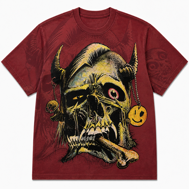Street Horned Skull Cotton T-Shirt