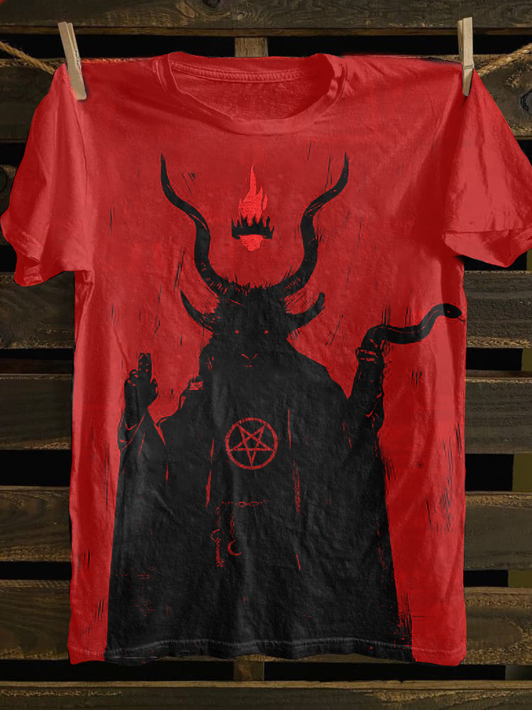 Men's Retro Devil Print Casual Short Sleeve T-Shirt / Rvogue / Rvogue
