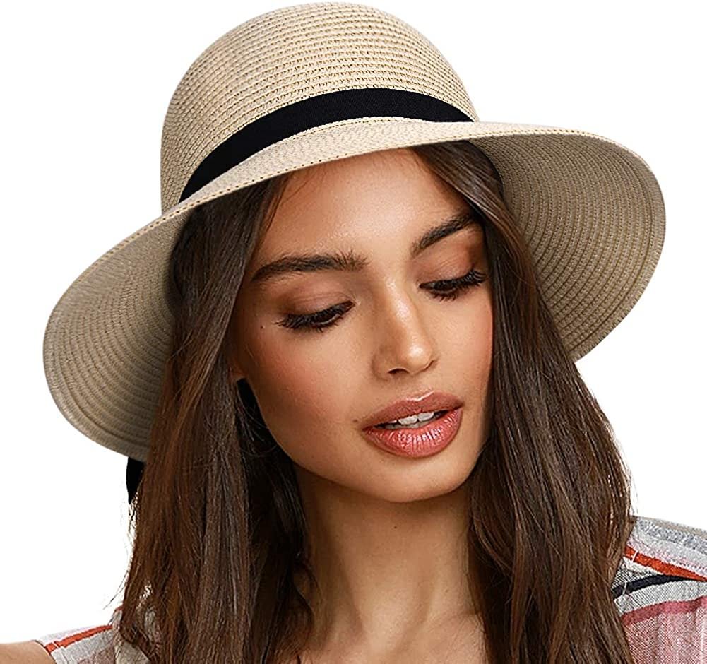 Sun Hats for Women Brim Straw Hat Beach Hat UPF UV Packable Cap for Travel