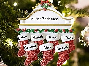 Duckbe Custom Christmas Ornaments with 7 Family Members Name, Customized Christmas Hanging Ornament