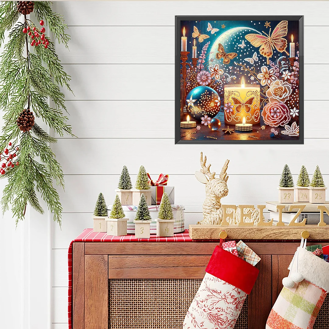 Flowers Candle - Diamond Painting - Partial Special Shaped Drill(Canvas|30*30cm)