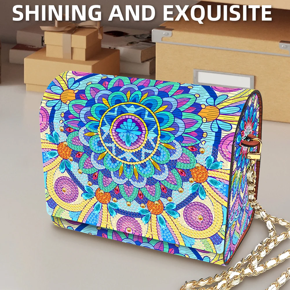 DIY Mandala Diamond Art Wooden Coin Pouch with Chain 5D Diamond Painting Purse