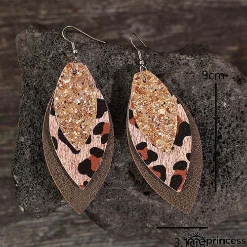 PU Leaf Sequin Dangle Earrings