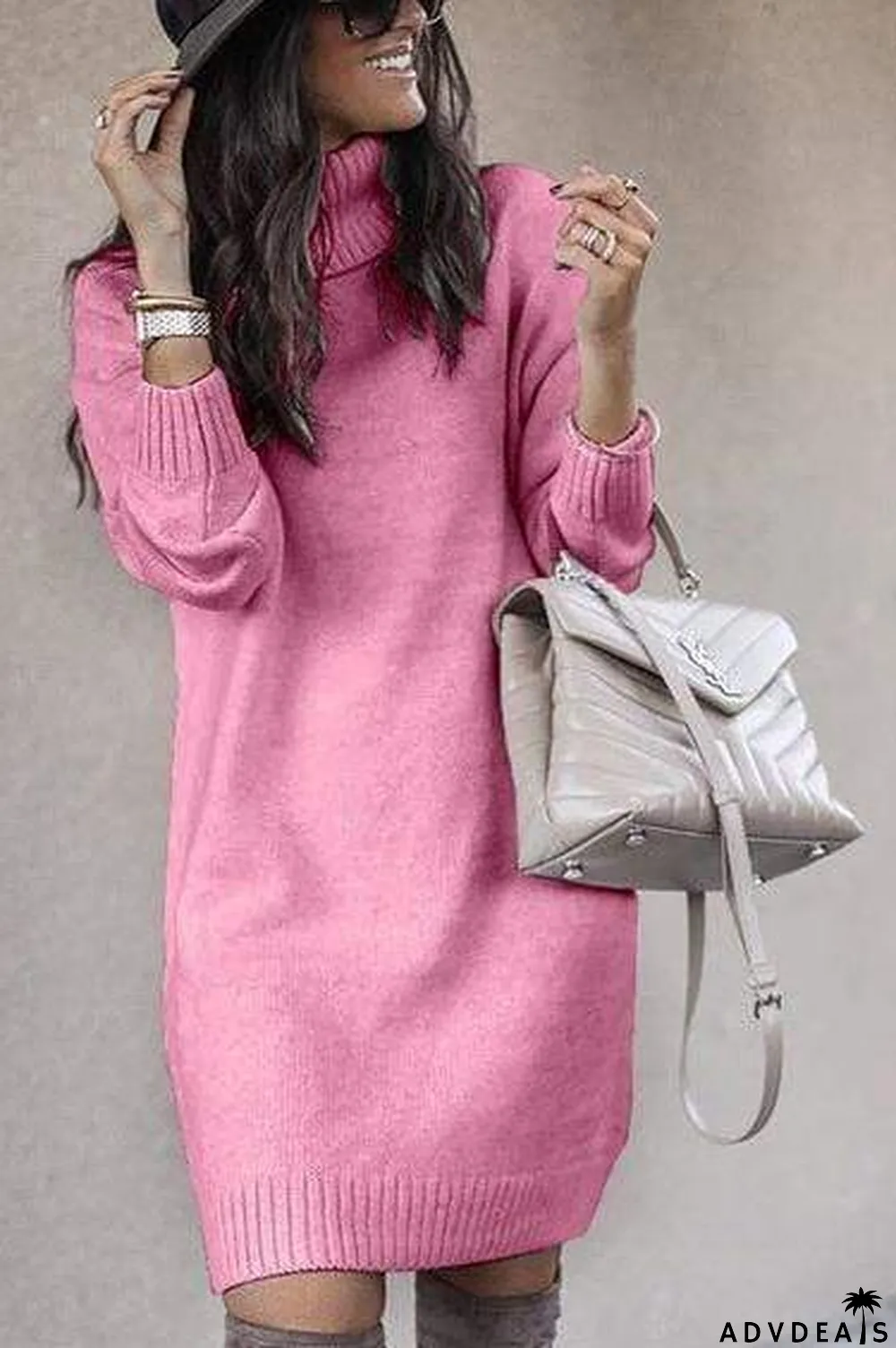 Casual Medium Length High Neck Sweater