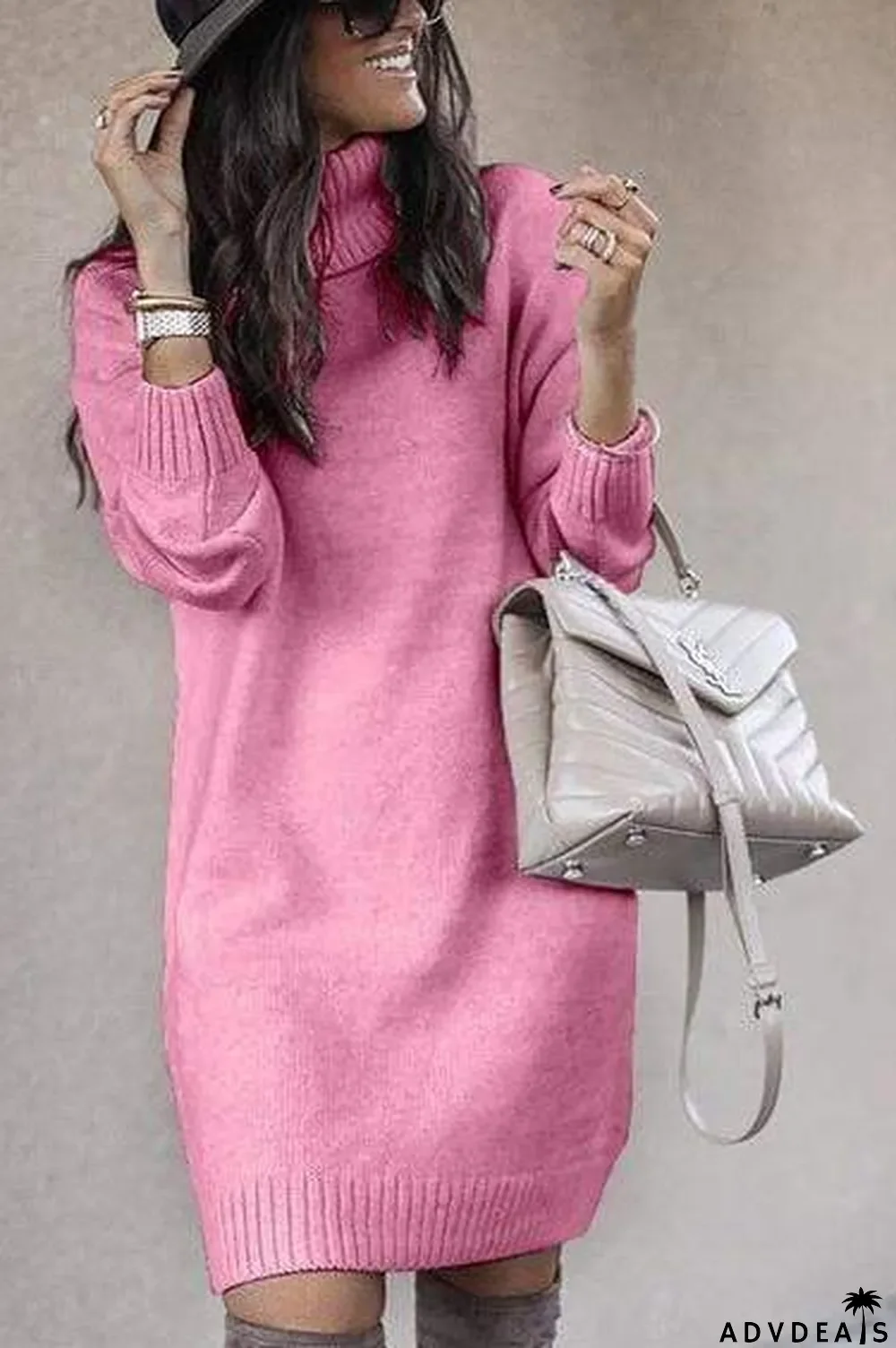 Casual Medium Length High Neck Sweater