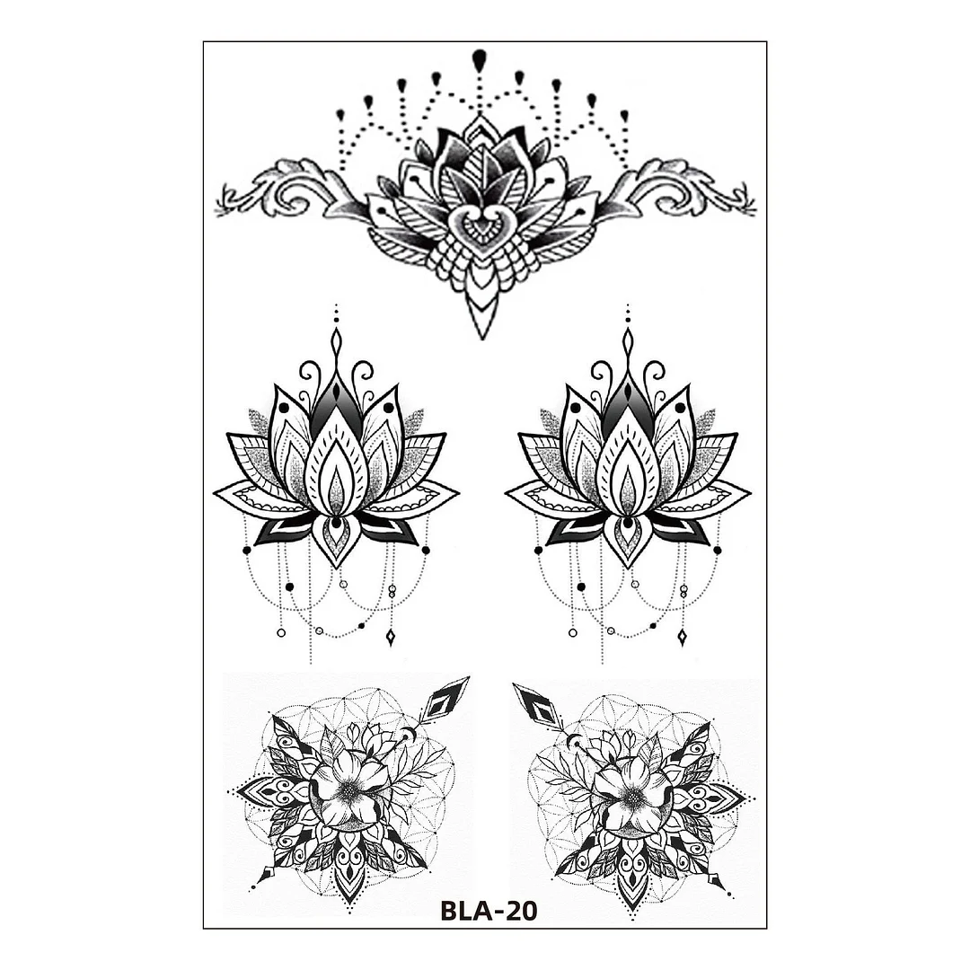 Women Waterproof Temporary Tattoo Sticker Mandala Flower Tatoo Elephant Feather Body Art Water Transfer Clavicle Temporary Tatto