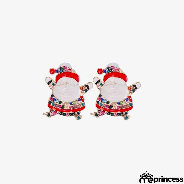 Rhinestone Alloy Santa Earrings