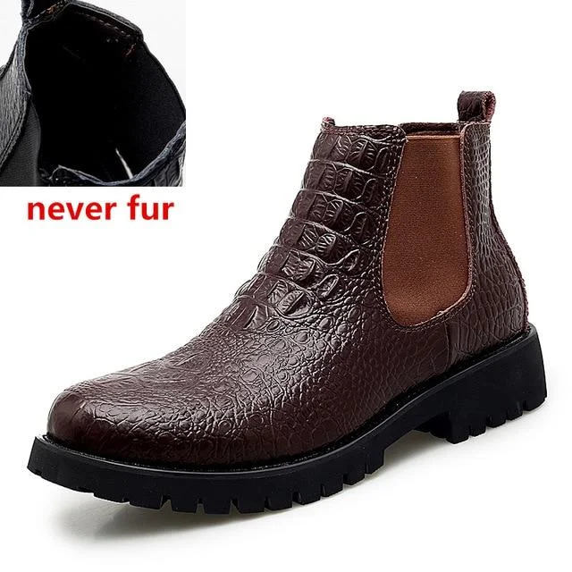 Cow Genuine Leather Men Boots Lace-Up Keep Warm Plush Snow Boots Motorcycle Boots Fashion