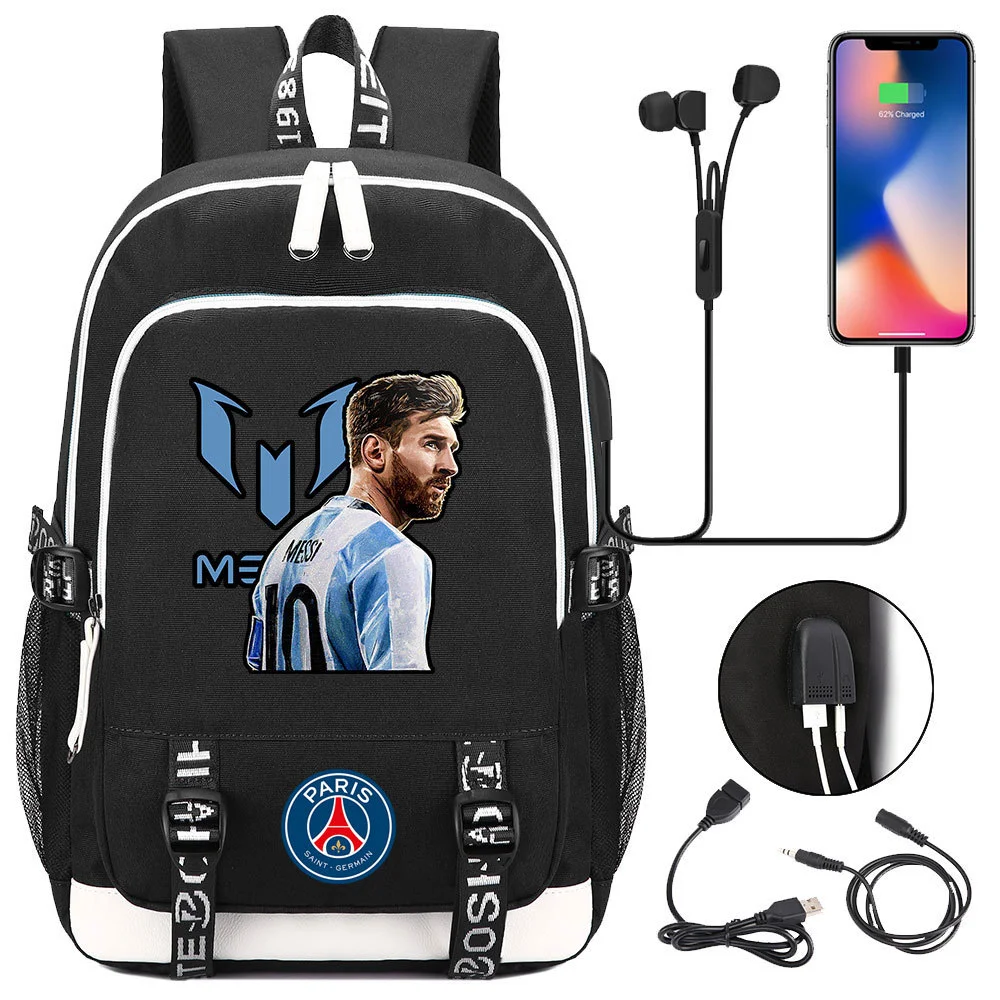 Buzzdaisy Get Your Little Messi Ready for School with our Lionel Messi Theme Backpack – Fits 15-inch Laptop, USB Charging Cable, and Ample Storage Space!