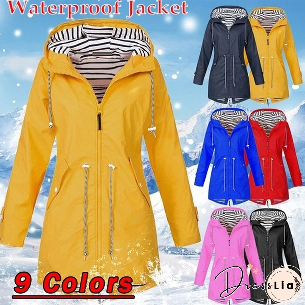 Women Fashion All Seasons Outdoor Waterproof Rain Jacket Casual Loose Plus Size Hooded Windproof Coat Climbing Windbreaker Jacket S-5XL