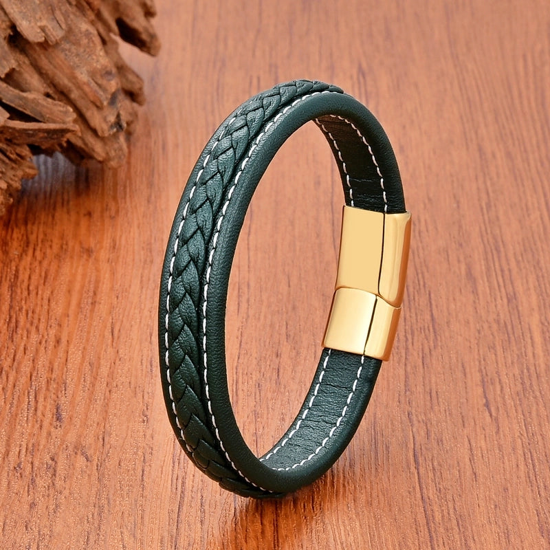 Minimalist Classic Style Commute Solid Color 316L Stainless Steel Leather Rope Unisex Bracelets