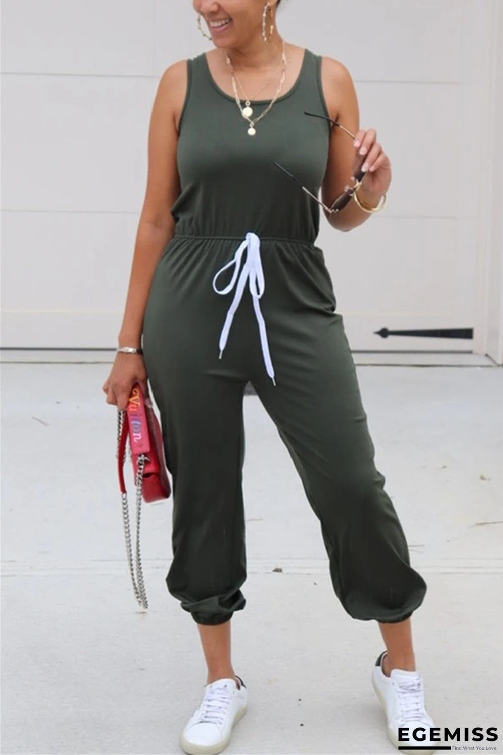 Black Green Sexy Solid Sleeveless O Neck Jumpsuits | EGEMISS