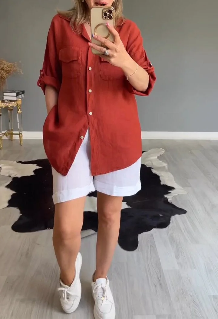 Lapel Mid-sleeve Top
