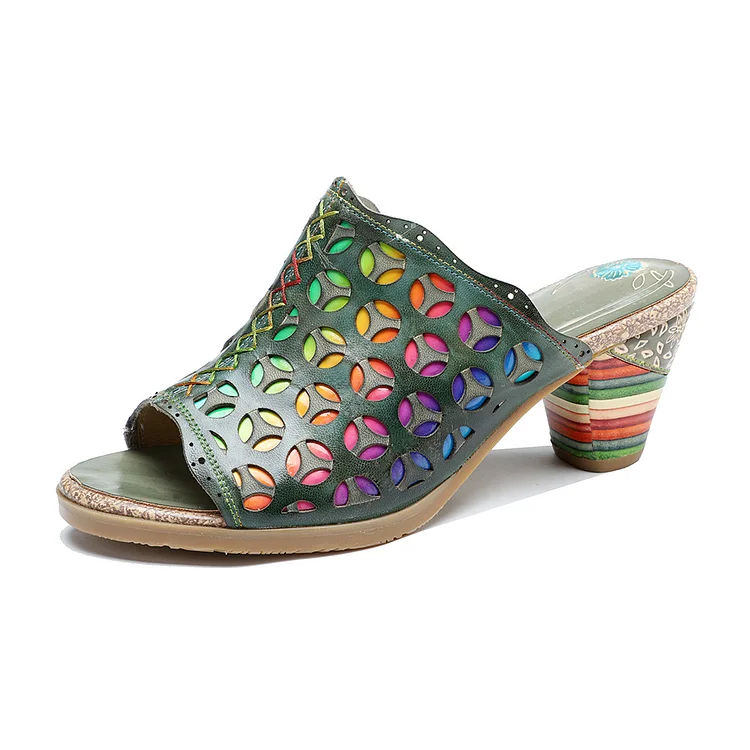 Women's Retro Colorful Hollow Out Comfortable High-Heeled Sandals