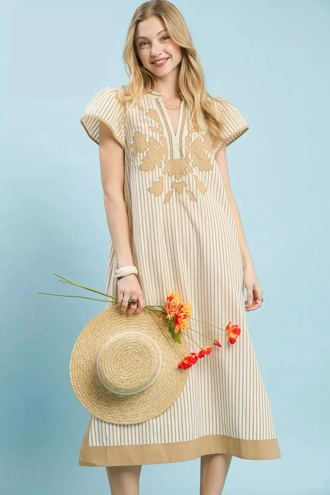 Umgee Stripe Midi Dress with Lace Trim mysite idetrend