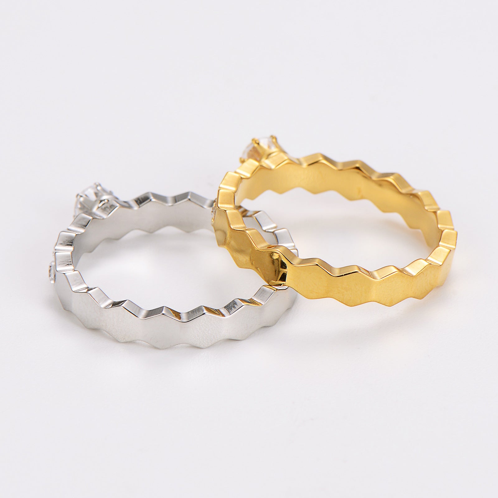 Aml Stainless Steel Korean Version All-Match Diamond-Shaped Diamond Ring For Women