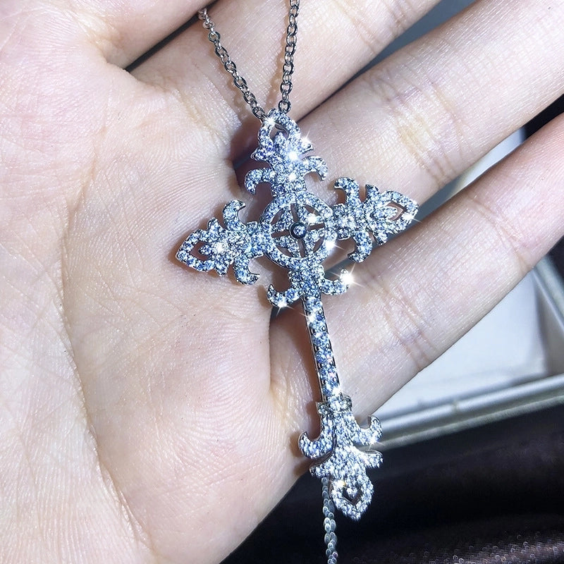 Copper Cable Chain Plating Cross Zircon Necklace