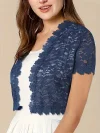 Contrast Lace Open Front Short Sleeve Cardigan for Women