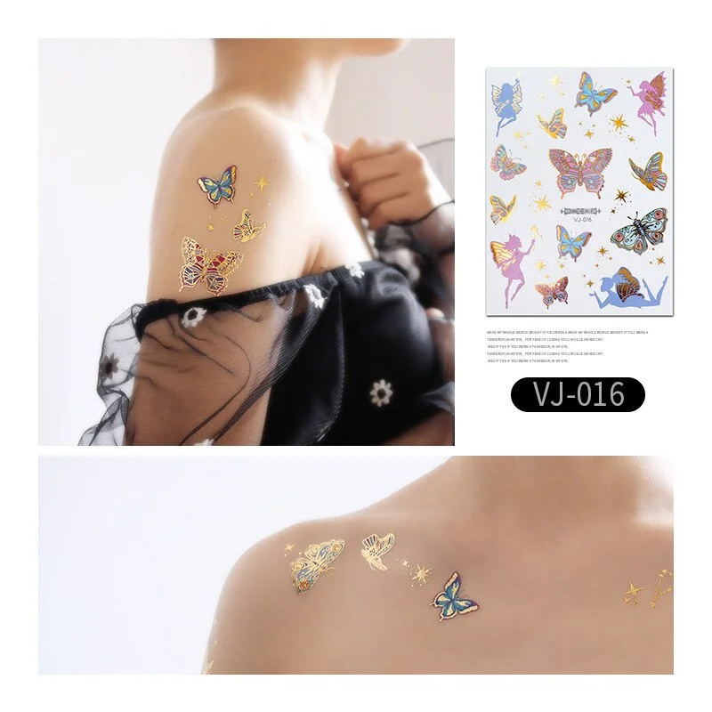 12 Kinds Bronzing Tattoo Butterfly Disposable Shiny Party Makeup Sticker Women Temporary Body Art Summer Waterproof