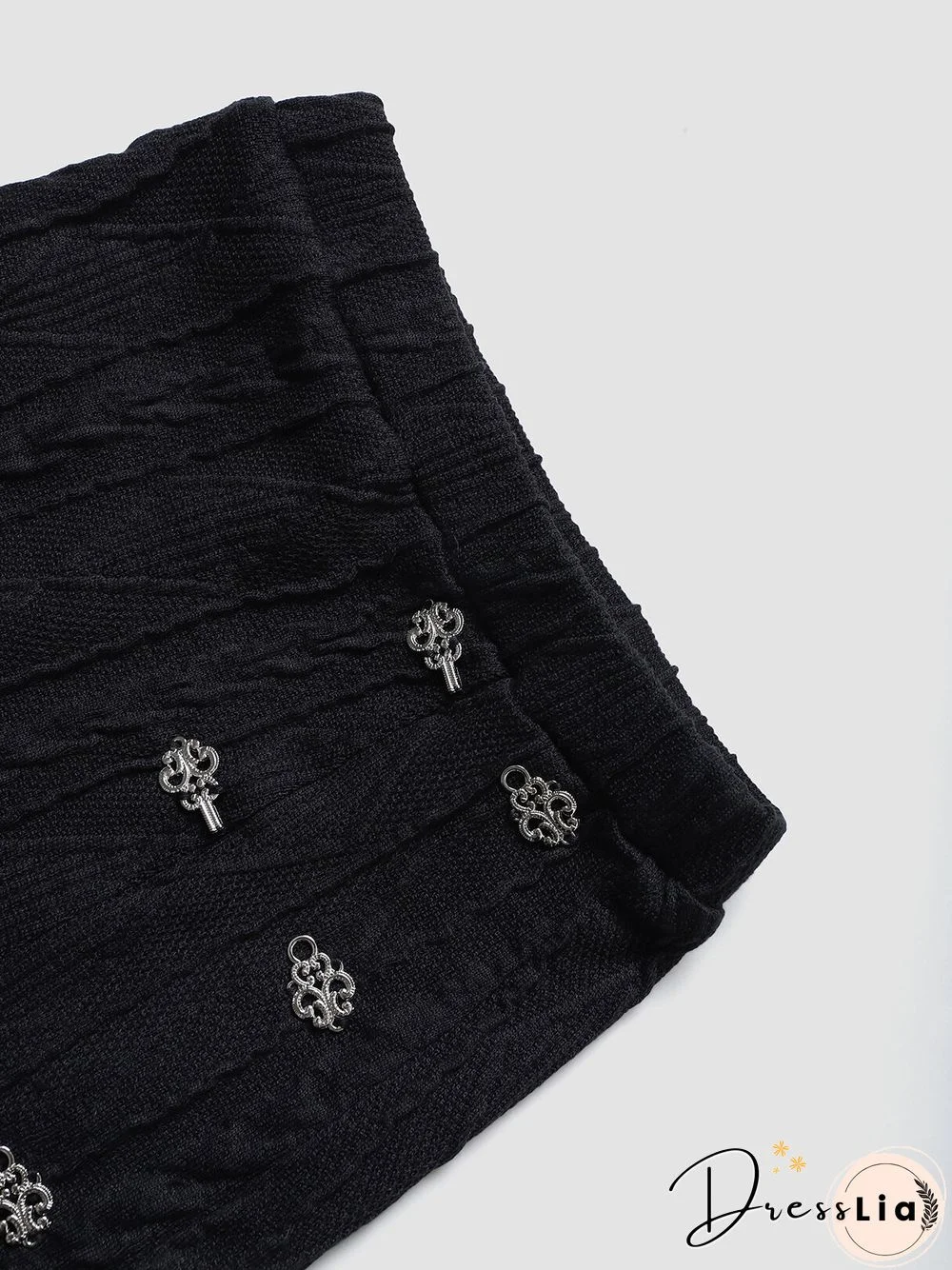 Metal Decor Asymmetrical Hem Knit Mini Skirt