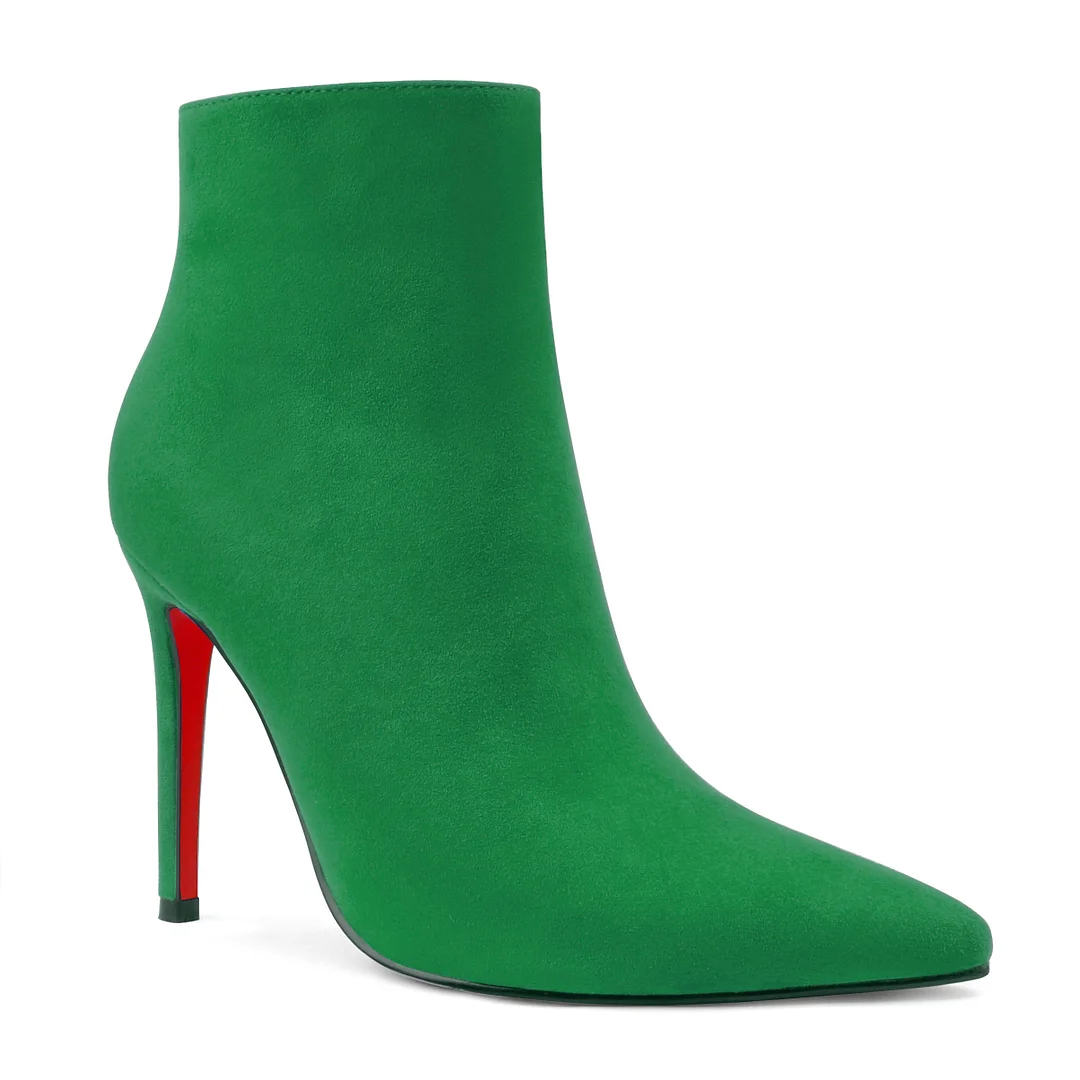 Women's Closed Pointed Toe Chain Studded Stiletto Ankle Boots Red Bottom Heels-MERUMOTE