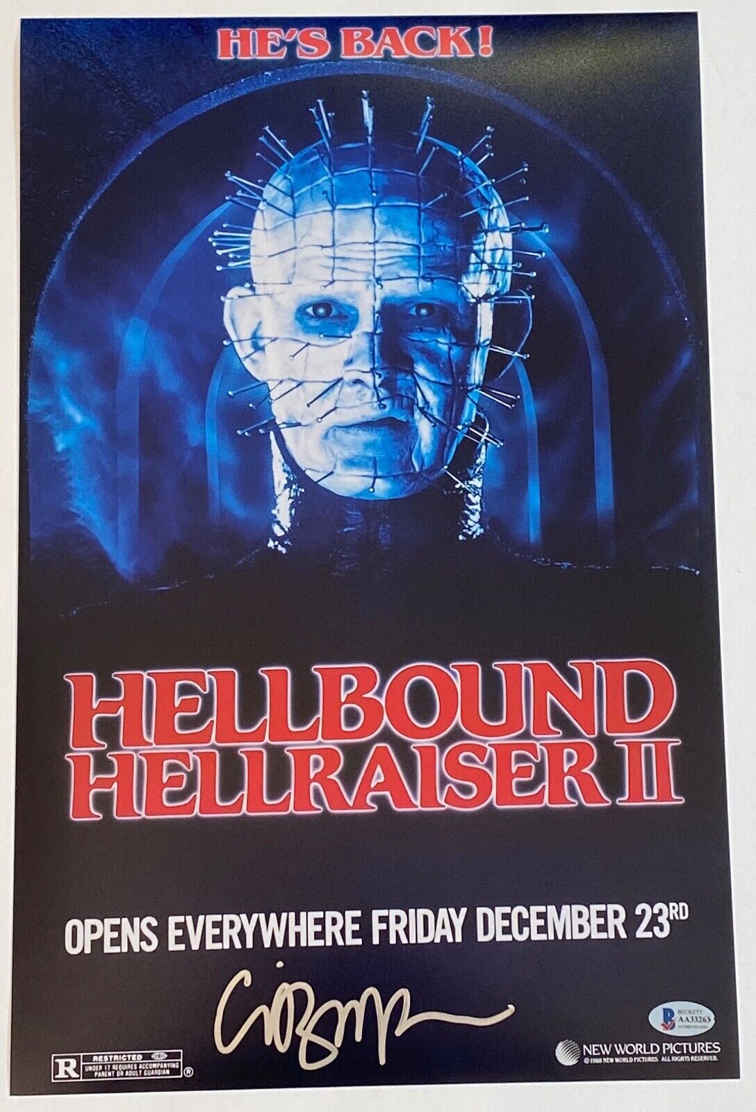 Clive Barker Signed Hellbound Hellraiser II 11x17 Movie Poster Photo Poster painting Beckett COA