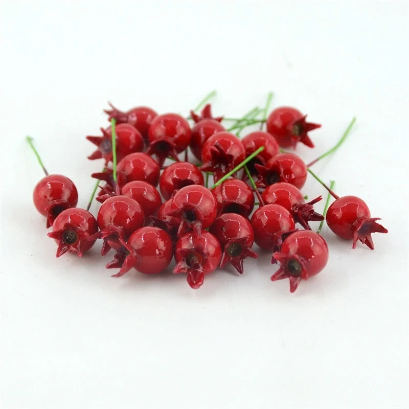 20pcs Small WIth Stem Simulation pomegranate fruit Berries Artificial Flower Red Christmas Cherry Stamen  Wedding Decoration