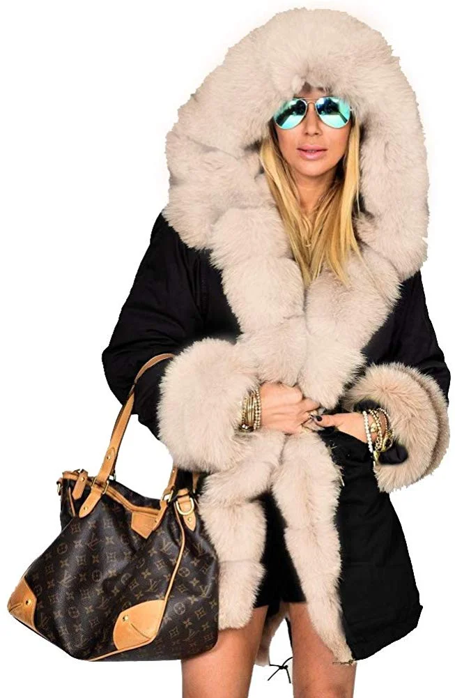 Women Hood Coat Faux Fur Thicken Lined Overcoat Winter Camo Plus Size Jacket Snow Parka Outwear