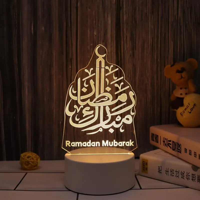 2022 Ramandan Decoration LED Night Light EID Mubarak Moon Acrylic Table Lamp Islam Muslim Party Decor for Home Eid Al Adha Gifts