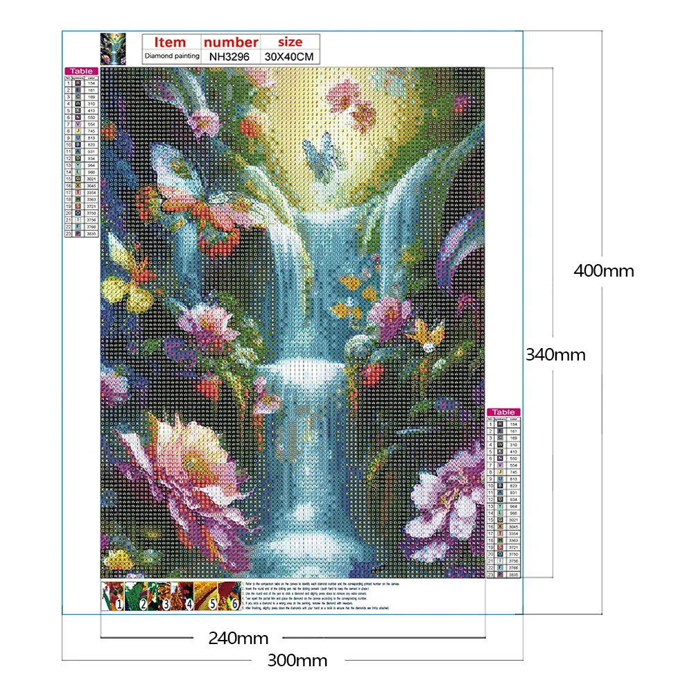 Diamond Painting - Full Round Drill - Flower Butterfly Waterfall(30*40cm)