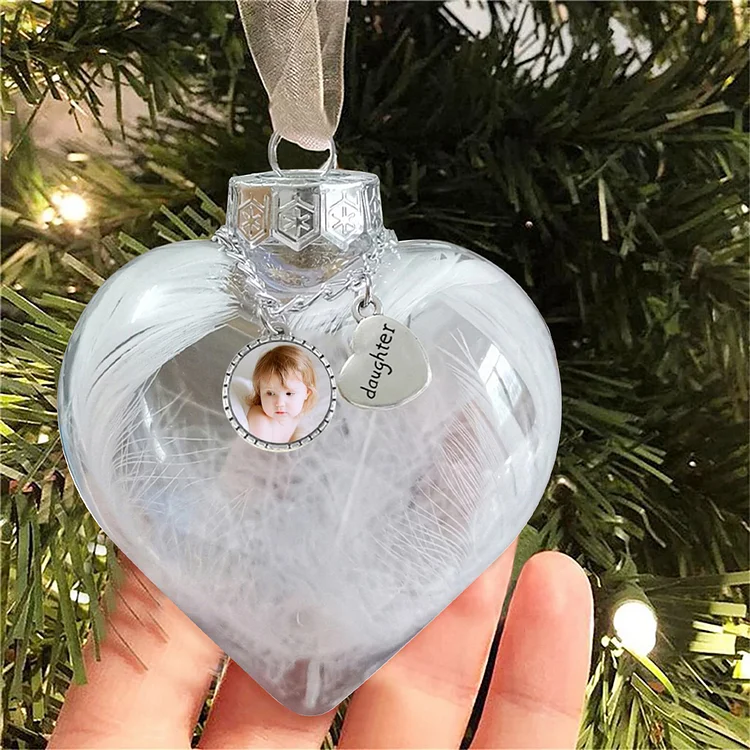 Personalized Photo Christmas Ornaments Heart Feather Ball Memorial Ornament Gifts For Family