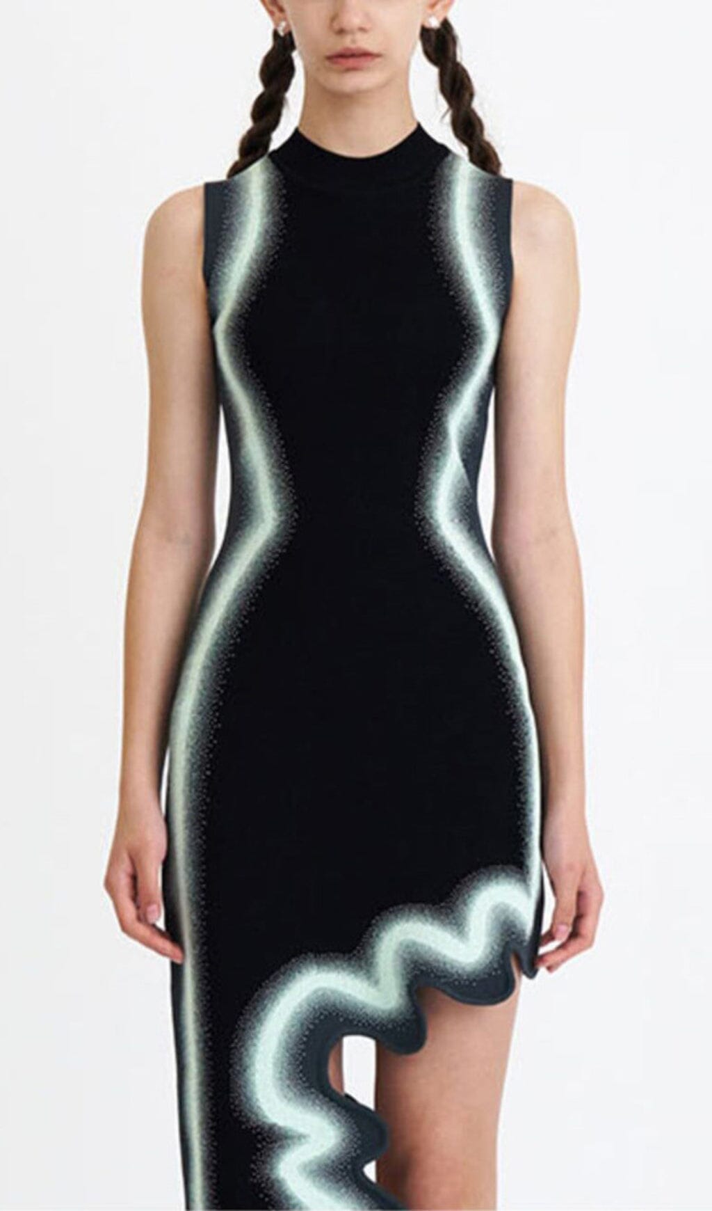 Stripe Asymmetric High Low Dress In Black