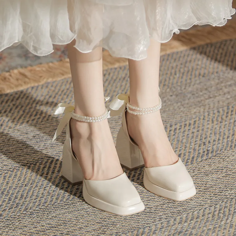 Churchf Churchf Baotou Mary Jane Single Shoe Sandals High Heels 2023 Summer New Niche Design Model Of Versatile Shoes