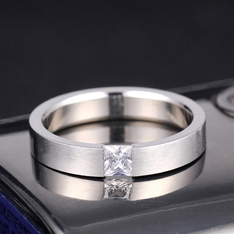 Casual Minimalist Square Titanium Steel Zircon 18K Gold Plated Polishing Plating Inlay Rings