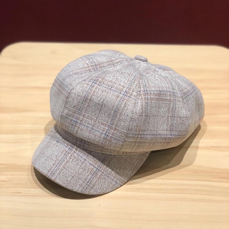 Women’s Lady Plaid Curved Eaves Newsboy Cap
